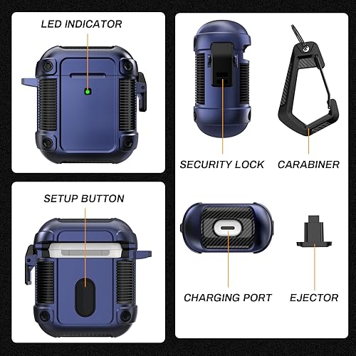 Miniatura 5 de Lopnord Funda para AirPod, compatible con Apple AirPods de 2 generación con tapa de bloqueo, funda protectora resistente de cuerpo completo para