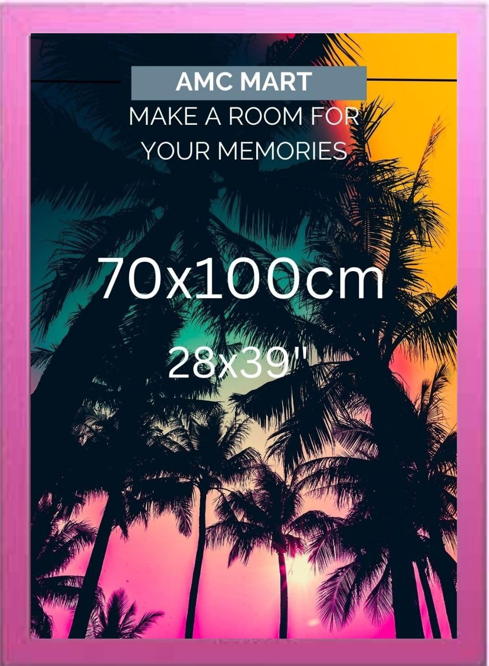AMC MART 70x100cm picture frame- multi colors Poster frame with MDF backing-Elegant Frame for posters/prints-home décor-Perspex Sheet protection (70 x 100 cm, pink)