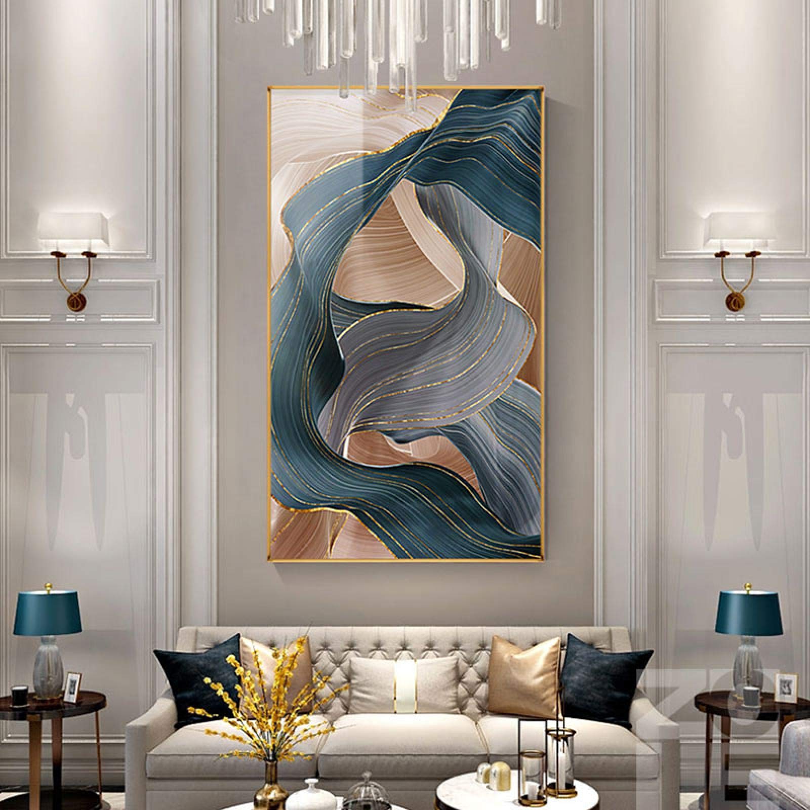 KADING Leinwandgemälde, moderne abstrakte Luxus-Band-Poster, Drucke, Wandbilder für Wohnzimmer, Schlafzimmer, Dekoration, goldenes Kunstposter, 40 x 70 cm (16 x 28 Zoll), Innenrahmen