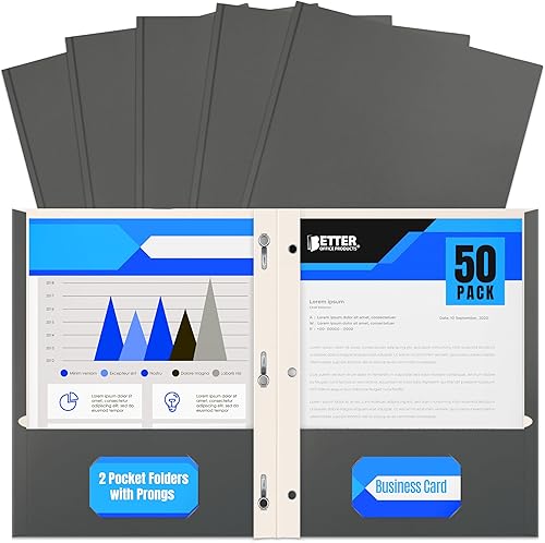 Miniatura 14 de Better Office Products Blue Paper - Carpetas de papel de 2 bolsillos con puntas, paquete de 50, textura mate, carpetas de papel tamaño carta,