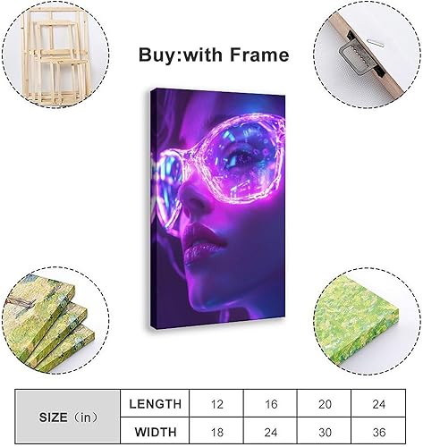 Miniatura 2 de Cyberpunk Neon Portrait Wall Art  Retro Futuristic Abstract Canvas  Vibrant Purple Pink Blue Home Decor Canvas Poster Wall Art Decor Print Picture