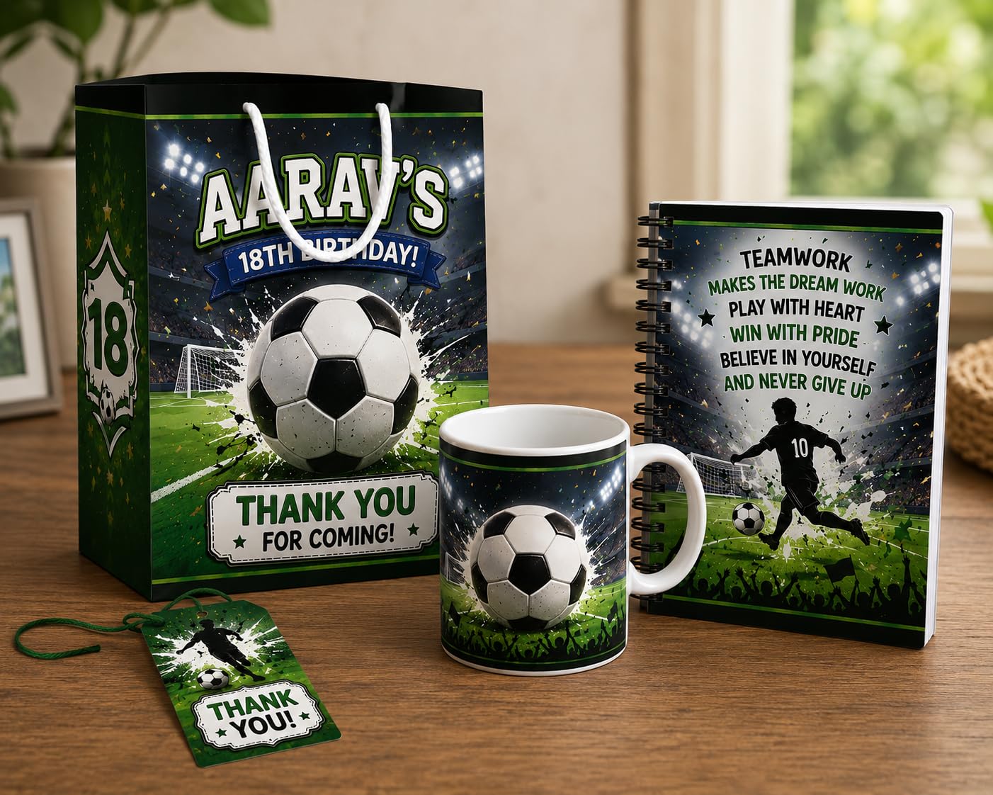 Football Theme Party Return Gift Set, Includes Paper Bag, Diary, Mug and Thank You Tag, 4 in 1 Set-image-24