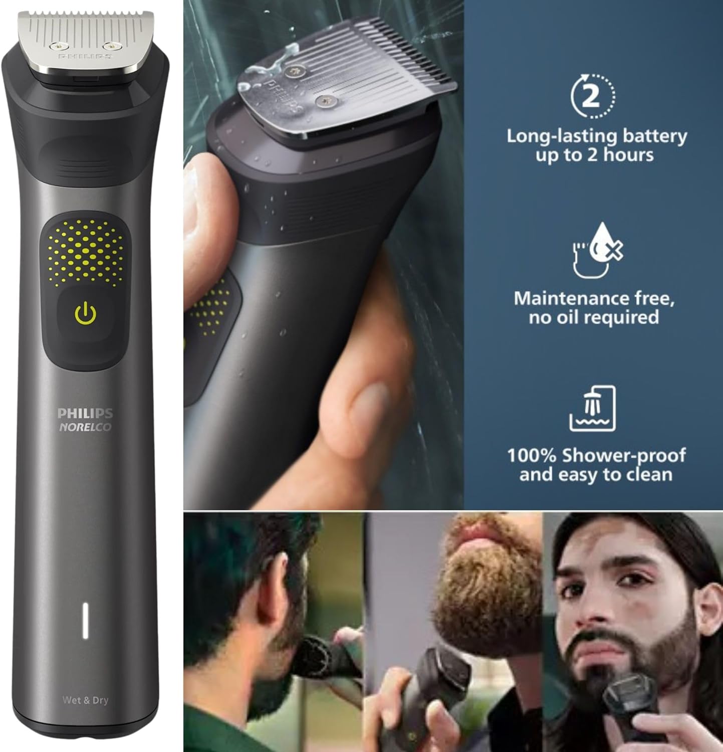 Philips Multigroom Series 9000 24-in-1 Trimmer Beard, Hair & Body Grooming Kit | Precision Trimming Comb, Self-Sharpening Steel Blades, BeardSense Technology, Waterproof, Packaging May Vary - Image 3