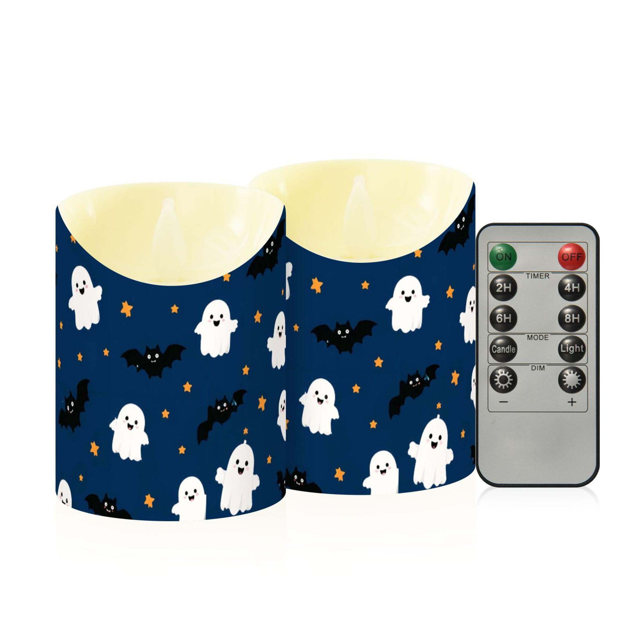 Fuauuyl Ghosts LED Flameless Candles Flickering Plastic Pillar Candles Battery Operated Votive Candle with Remote Control and Timer, Home Decoration 2 Pack