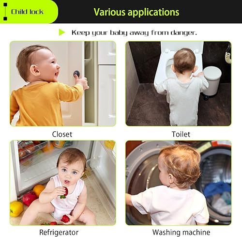 Miniatura 3 de Maveek - Cerradura de seguridad para niños, paquete de 4 unidades, a prueba de bebés, autoadhesiva para niños, color blanco, puerta de congelador,