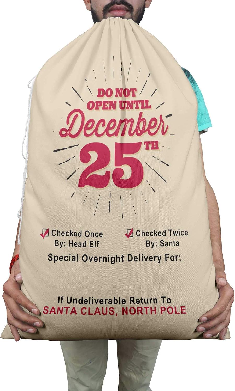 Printtoo 2 Pcs Large Santa Sacks with Drawstring Canvas Xmas Gifts Bags for Kids Christmas 27x20 Inch