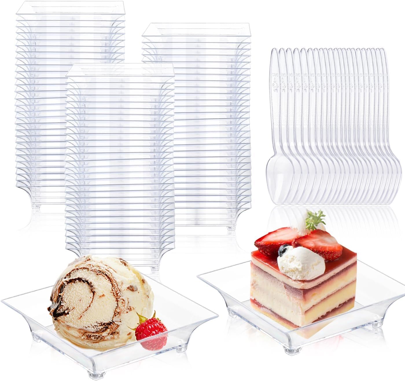 KesaPlan 300 Pack Mini Dessert Plates with Tasting Spoons for 150 Guests