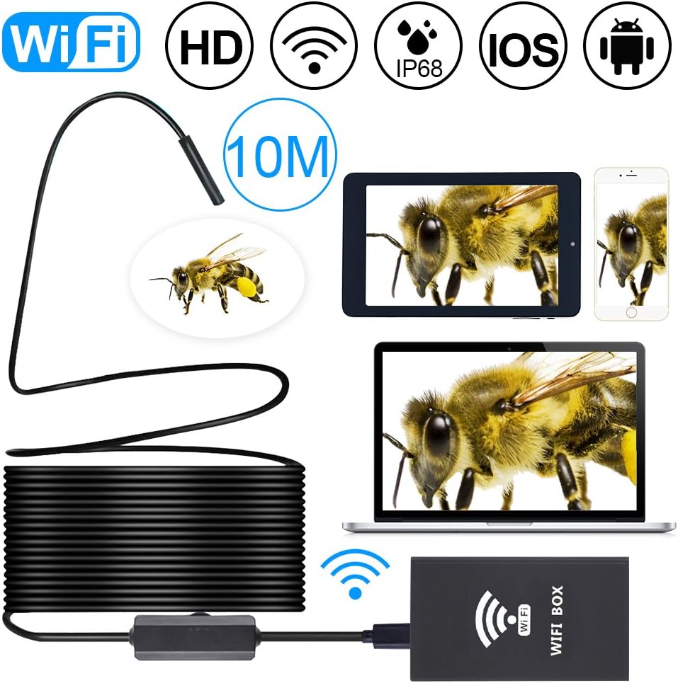 ANTOPM Wireless Endoscope, 2 Megapixels HD1200P Wifi USB Borescope, Semi-rigid Snake Camera, IP68 Waterproof Inspection Camera for Android, iPhone, Samsung, Tablet, PC, 33FT(10 Meter)