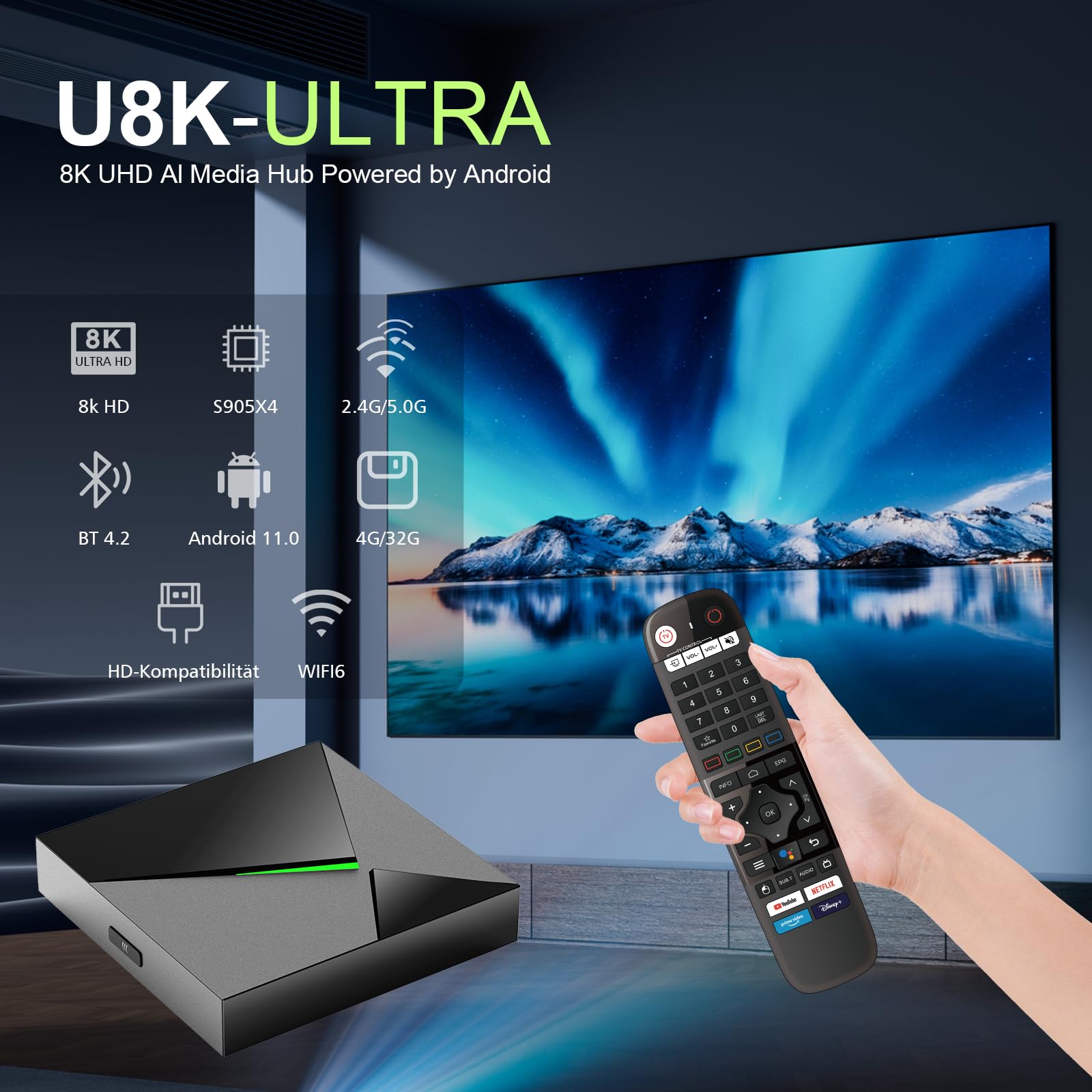 BOXPUT Q11 TV Box Amlogic S905X4 Android 11 TV Box, 4 GB RAM 32 GB ROM, 2.4G/5G Dual WiFi, Ethernet 1000 m, BT4.2 Quad Core obsługuje 8K Ultra HD Smart Android TV Box