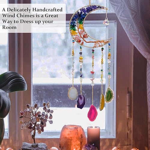 Miniatura 3 de Campanillas de viento de cristal de 7 chakras, adornos de cristal colgantes hechos a mano, decoración de cristal curativo, campanillas de viento de