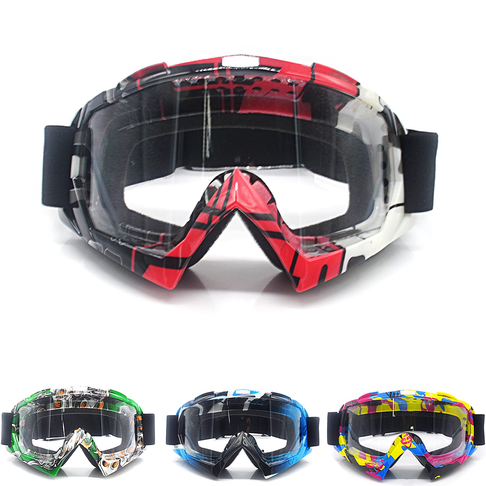 Occhiali da Moto, Motocross, ATV e Sci - Antivento, Antipolvere, Anti-UV - Regolabili per Offroad e Outdoor