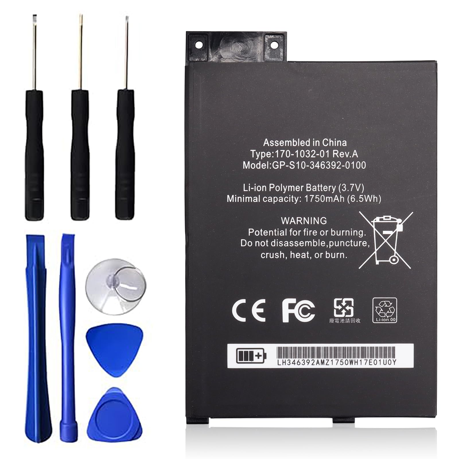JIMACRO Batería GP-S10-346392-0100, E-Book E-Reader D00901 Teclado 3rd Generación K3 Batería S11GTSF01 170-1032-010 170-1032-00 Batería con 8 Herramientas de Reparación 3,7 V 6,5 WH 1750 mAh