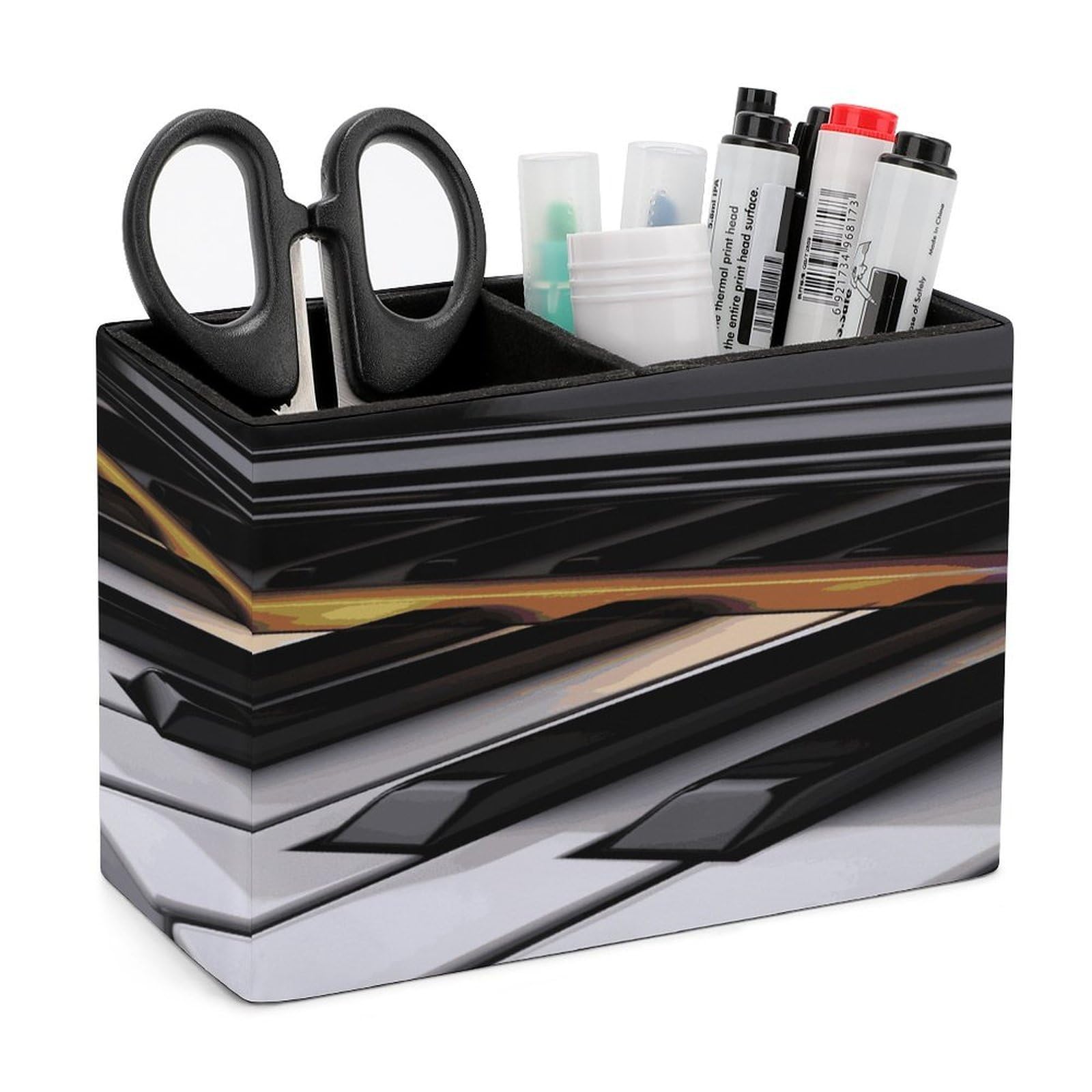 VstaDank Piano Key Pen Holder Double Compartments Pen Cup Fashion Makeup Brush Holders Leather Pencil Holder for Work Locker Accessories Modern Pencil Cup for Desk Organizer