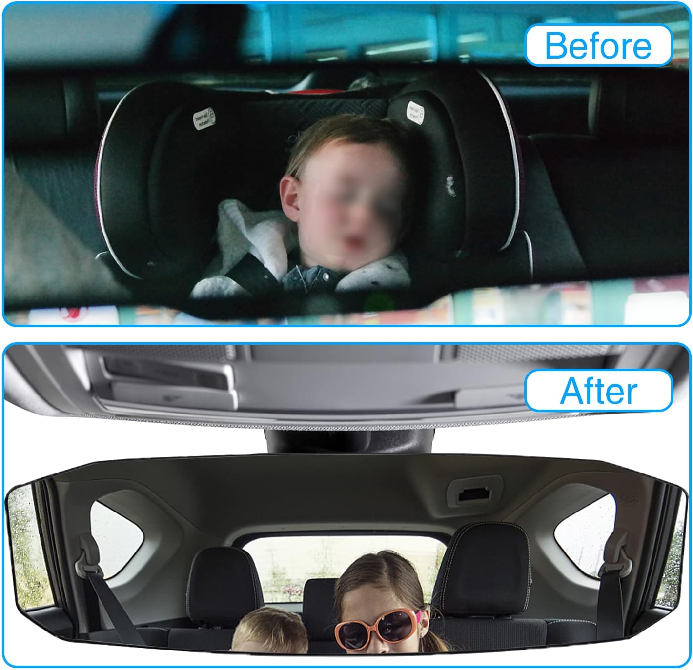 Ajxn 12" Large Anti-Glare Panoramic Rear View Mirror - Universal Wide Angle for Car SUV Trucks (12" L X 3.5" H) Convex Curve 300mm