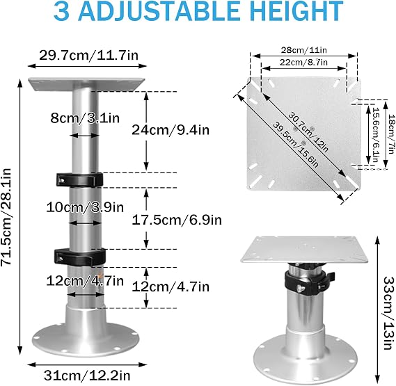 Adjustable RV Table Pedestal Stand Leg with Gas Lift, 3 Levels Pneumatic Table Leg Base Mount for Rv Marine Boat Yacht, One-Leg Lifting System Force up to 225 Lbs and Stroke 13 to 28 Inch
