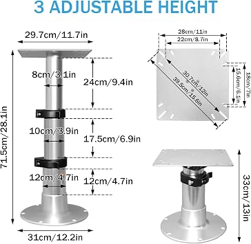 Adjustable RV Table Pedestal Stand Leg with Gas Lift, 3 Levels Pneumatic Table Leg Base Mount for Rv Marine Boat Yacht, One-Leg Lifting System Force up to 225 Lbs and Stroke 13 to 28 Inch