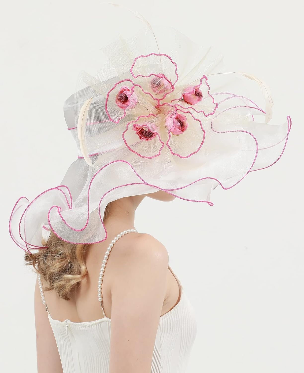 Women's Kentucky Derby Church Dress Hat Wide Brim Leaf Flower Bridal Shower Hat