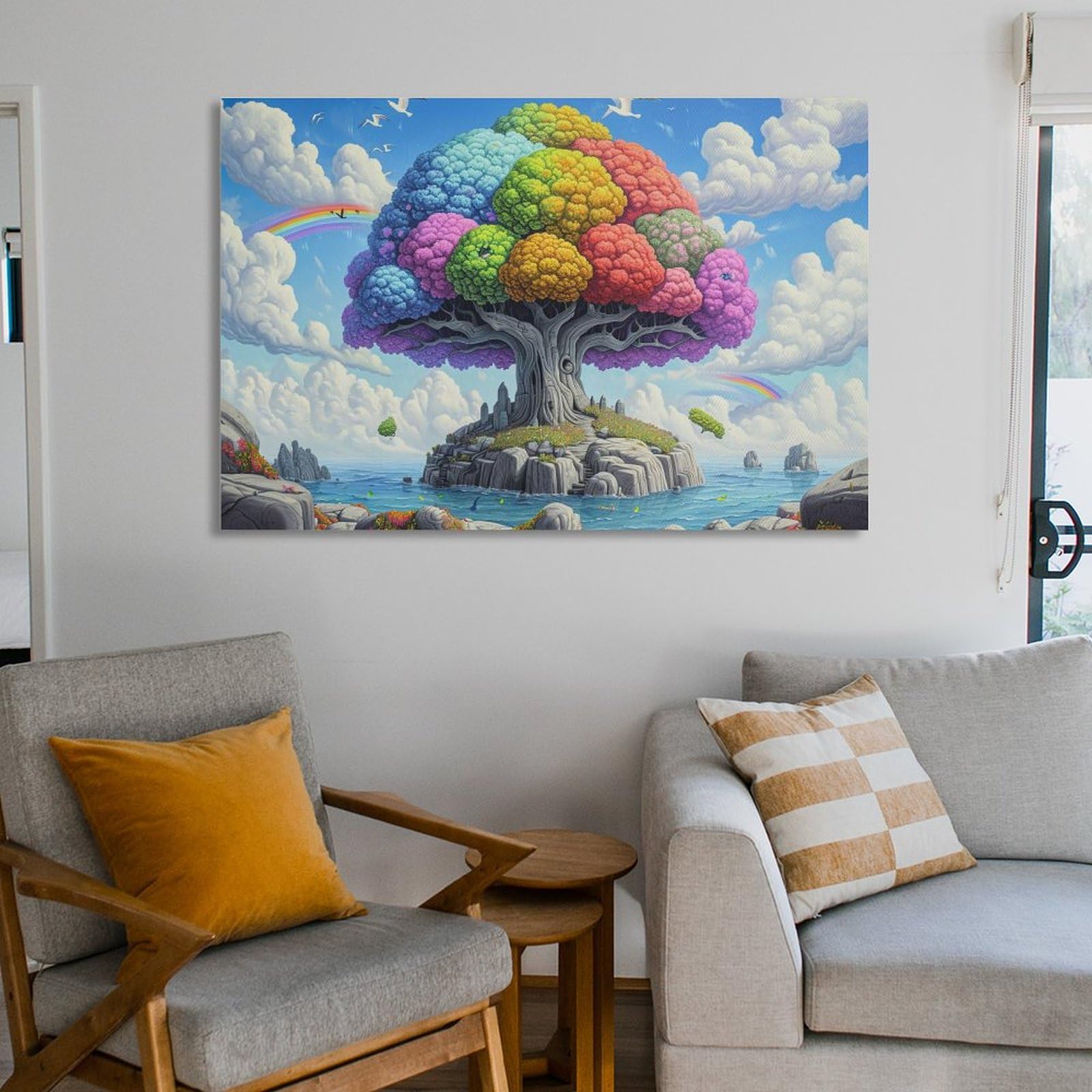 絵画 アクリル画 虹と雲  インテリア Amazon.co.jp: 絵画 雲の間の虹インテリア 絵画 魅力的な色の空
