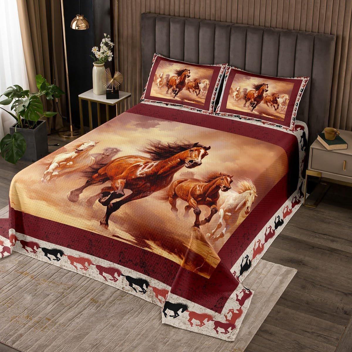 Parure de lit matelassée cheval au galop Taille M pour lit de ferme agricole