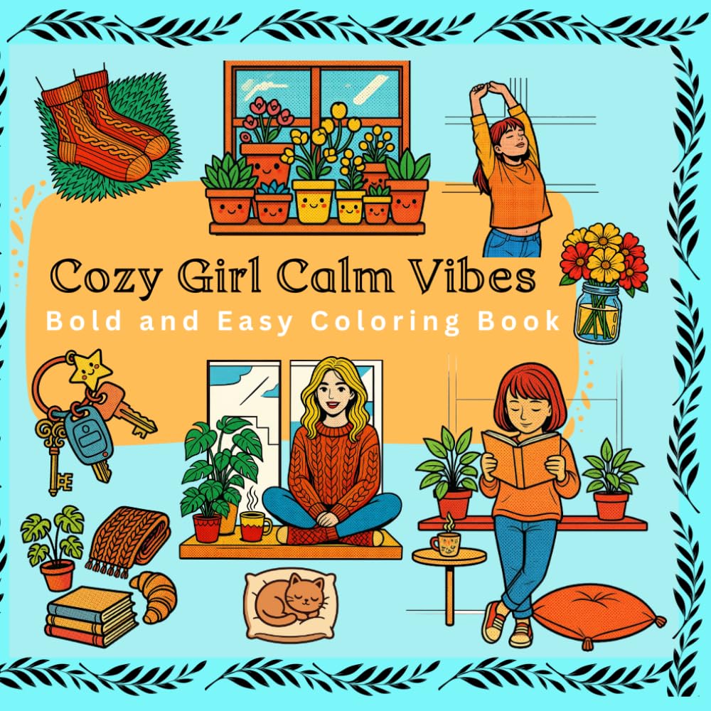 Cozy Girl Calm Vibes: Bold and Easy Coloring Book for Adults & Teens | Simple Relaxing Designs with Flowers, Food, Cute Objects & Cozy Moments: A Cute ... Book Featuring Cozy Daily Life Scenes