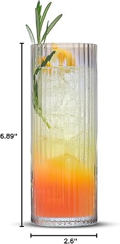 Miniatura 9 de Fluted Iridescent Highball Glasses  Christian Siriano Chroma 16oz Tall Drinking Glasses. Set of 2 Ribbed Highball Glasses. Gin and Tonic Glasses,