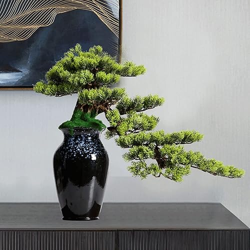 Miniatura 4 de Árbol de bonsái artificial de 19 pulgadas, plantas artificiales bonsái, pino bonsái, simulación de silicona, planta verde, utilizado en pasillos,