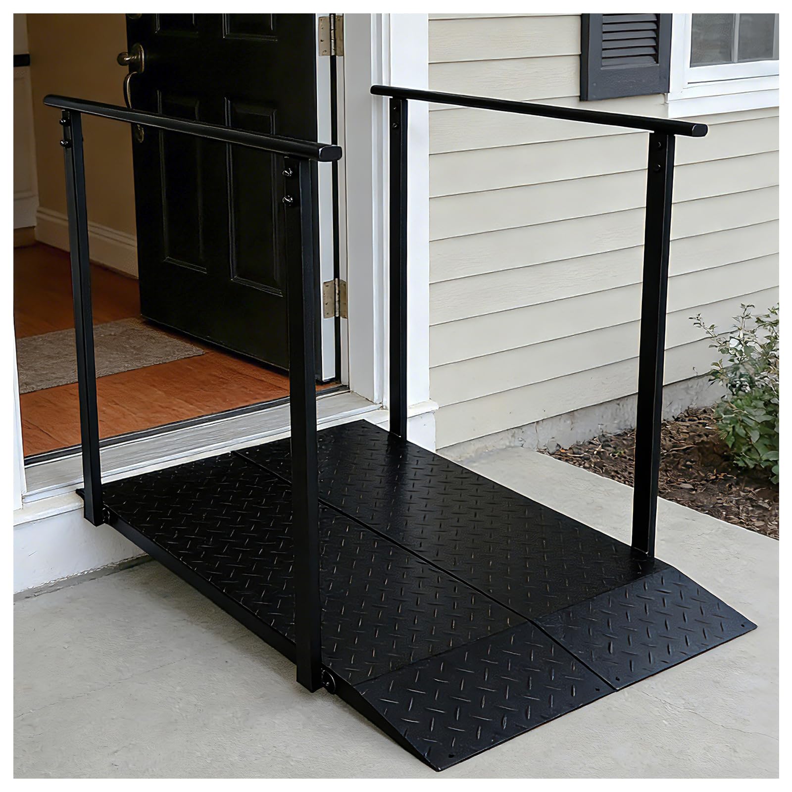 Rampa para Silla de Ruedas con Barandillas 454kg Capacidad | Antideslizante Rampa, 115*85cm Ancha Rampas para Discapacitados per Escaleras, Escalones y Umbrales