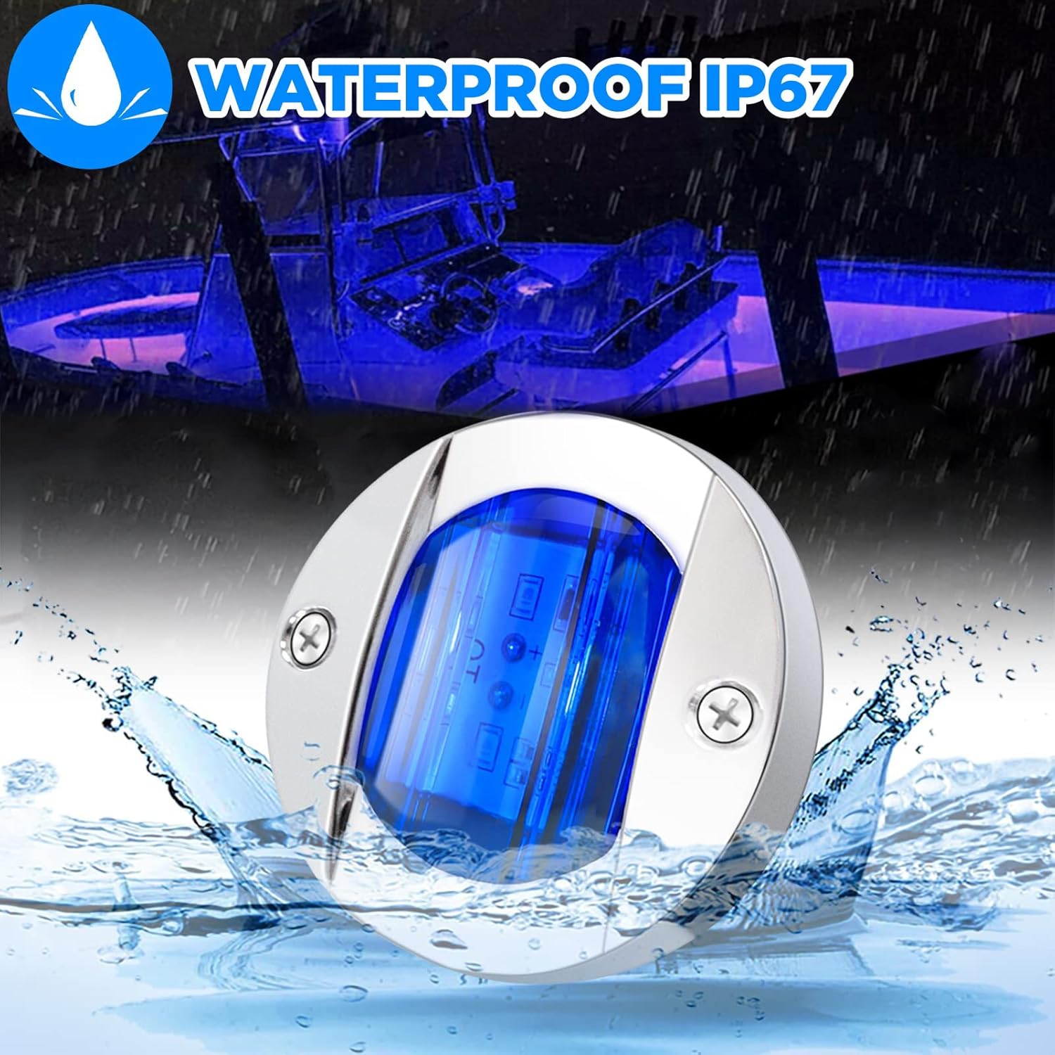 ALFU 10Pcs Blue DC 12V 3 Inch Round Marine Boat Interior Lights Transom Mount Led Stern Anchor Lights LED Night Fishing Lights IP67 Waterproof Deck LED Courtesy Light
