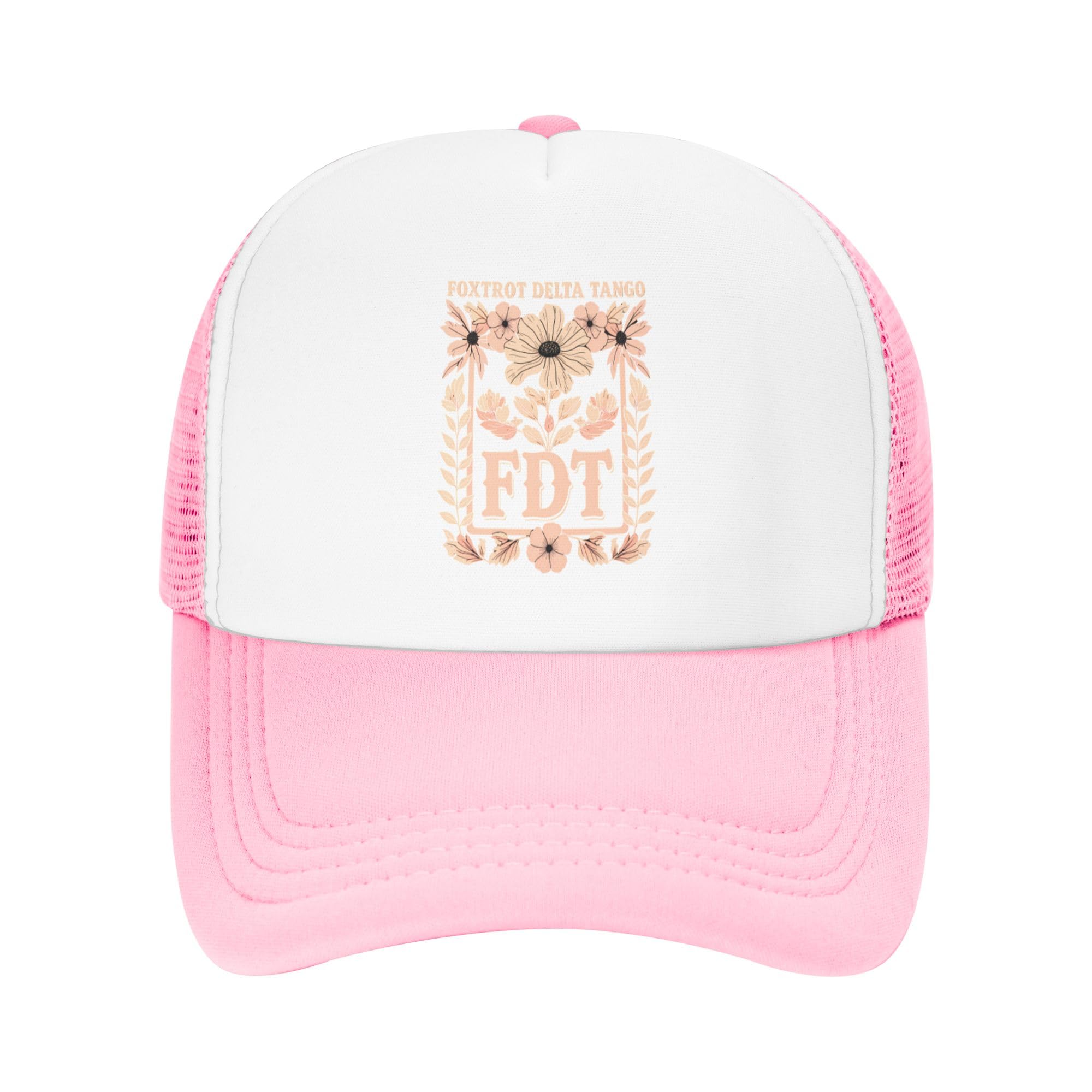 FDT Floral Resist Trucker Hat Foxtrot Delta Tango Baseball Cap Mesh Back Adjustable Hats for Kids - Pink