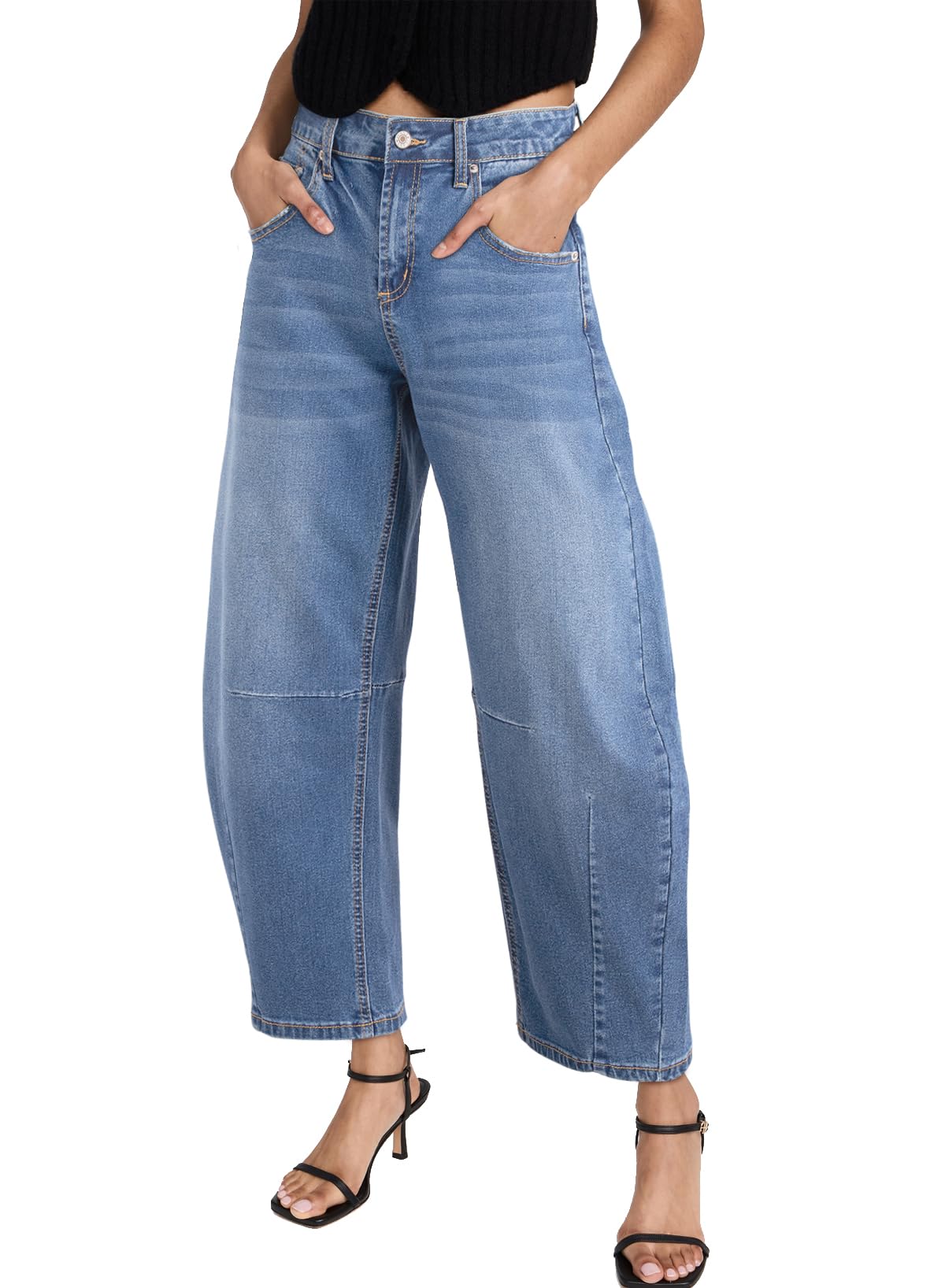 Sidefeel Women's Barrel Jeans Wide Leg Vintage Mid Rise Y2k Baggy Boyfriend Ankle Denim Pants