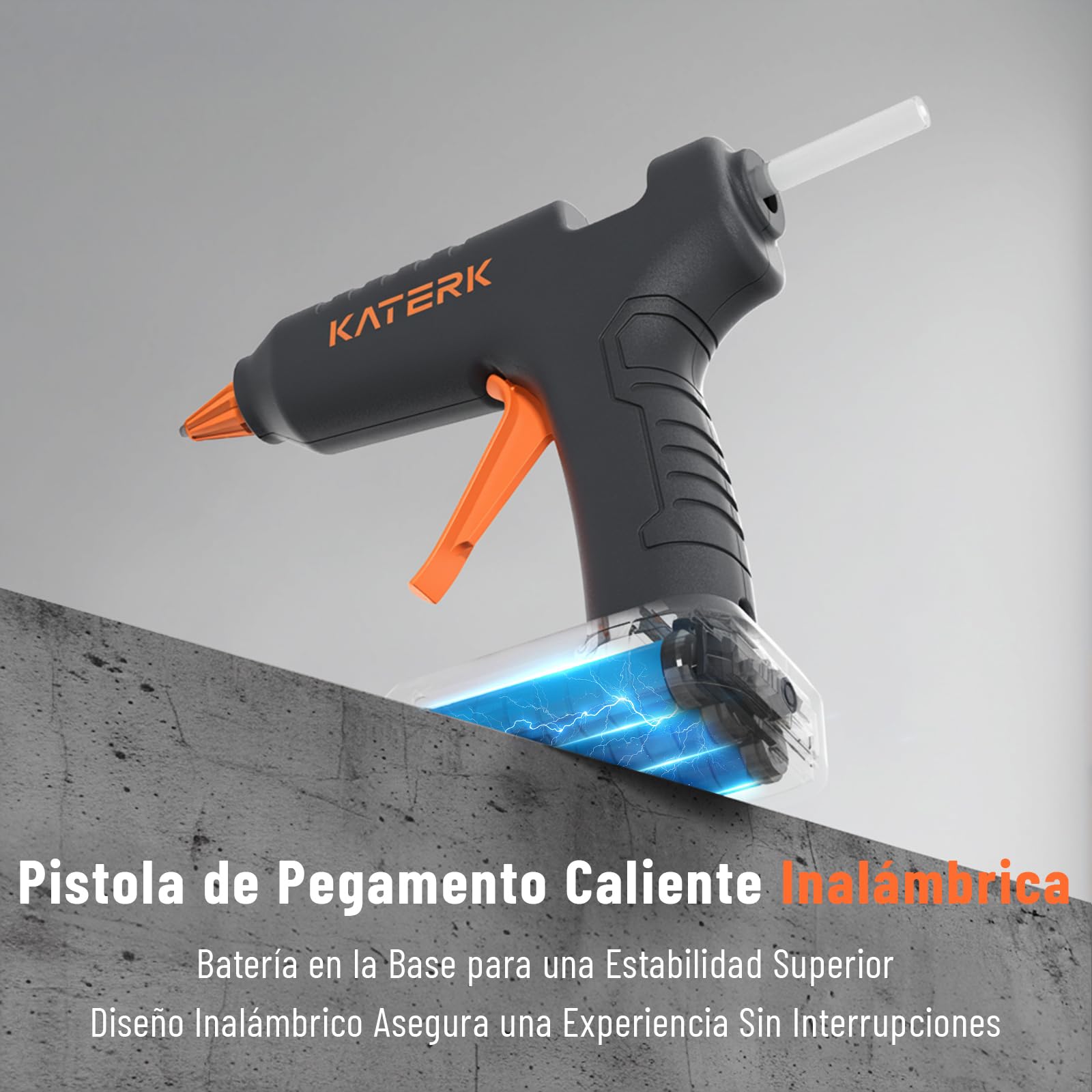Katerk Pistola Silicona Caliente Inalambrica, 12V Pistola Silicona Bateria con 10x11mm Barra de Pegamento, 2000mAH, 60S Calentamiento, Pistola Cola Quente Adecuada Uso Casero, DIY