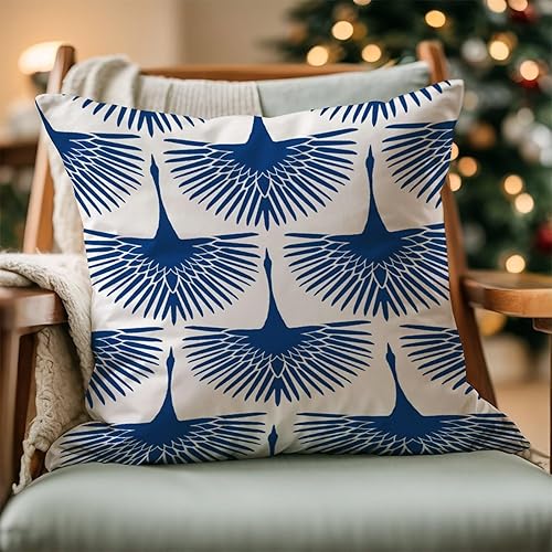 Miniatura 6 de Swan Flock - Funda de cojín azul con diseño de pájaro azul, funda de almohada para sofá, chinoiserie japonesa, 16 x 16 pulgadas, almohadas de lino