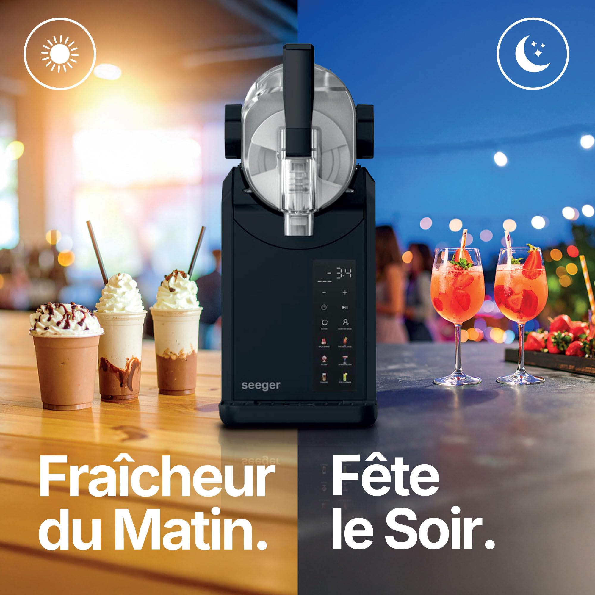 Seeger SuperSlush Machine a Granita, 7-in-1 Slush Machine, Capacité 2L, 7 Programmes Prédéfinis, Granités, Cocktails, Frappés, Milkshakes, Granite, Slushy, Noir, SLFR1BK
