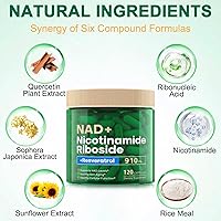 Vista 5 de Suplemento NAD 120 cápsulas, ribósido de nicotinamida liposomal, resveratrol, quercetina, NAD nicotinamida ribósido resveratrol 910 mg para mujeres