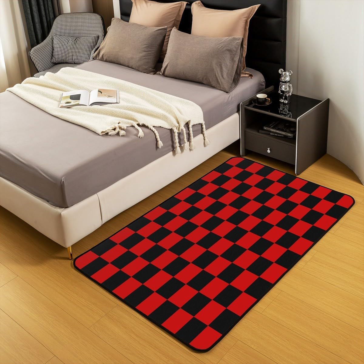 Checkered Decorative Carpet Teen Women Men Red Black Plaid Area Rug 5x7 Kids Boys Girls Cute Retro Neutral Checkerboard Geometric Living Room Rugs for Bedroom Vintage Aesthetic Room Decor