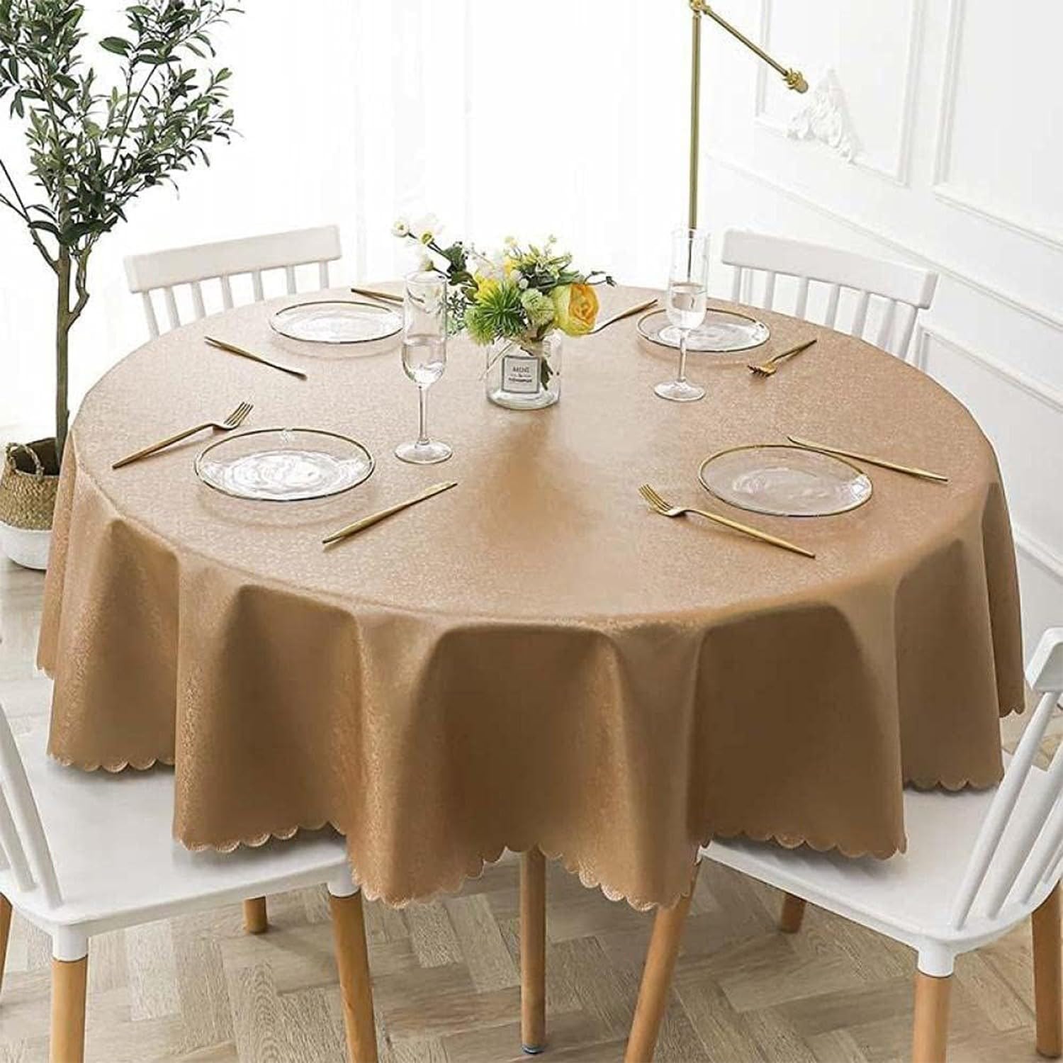 Round Waterproof Tablecloths, PVC Solid Color Table Cover, Wipeable Oil-Proof Table Cloth, European Tablecloth for Home Hotel Restaurant E Diameter, Patio,Weddinggathering F,Diameter of 180 cm