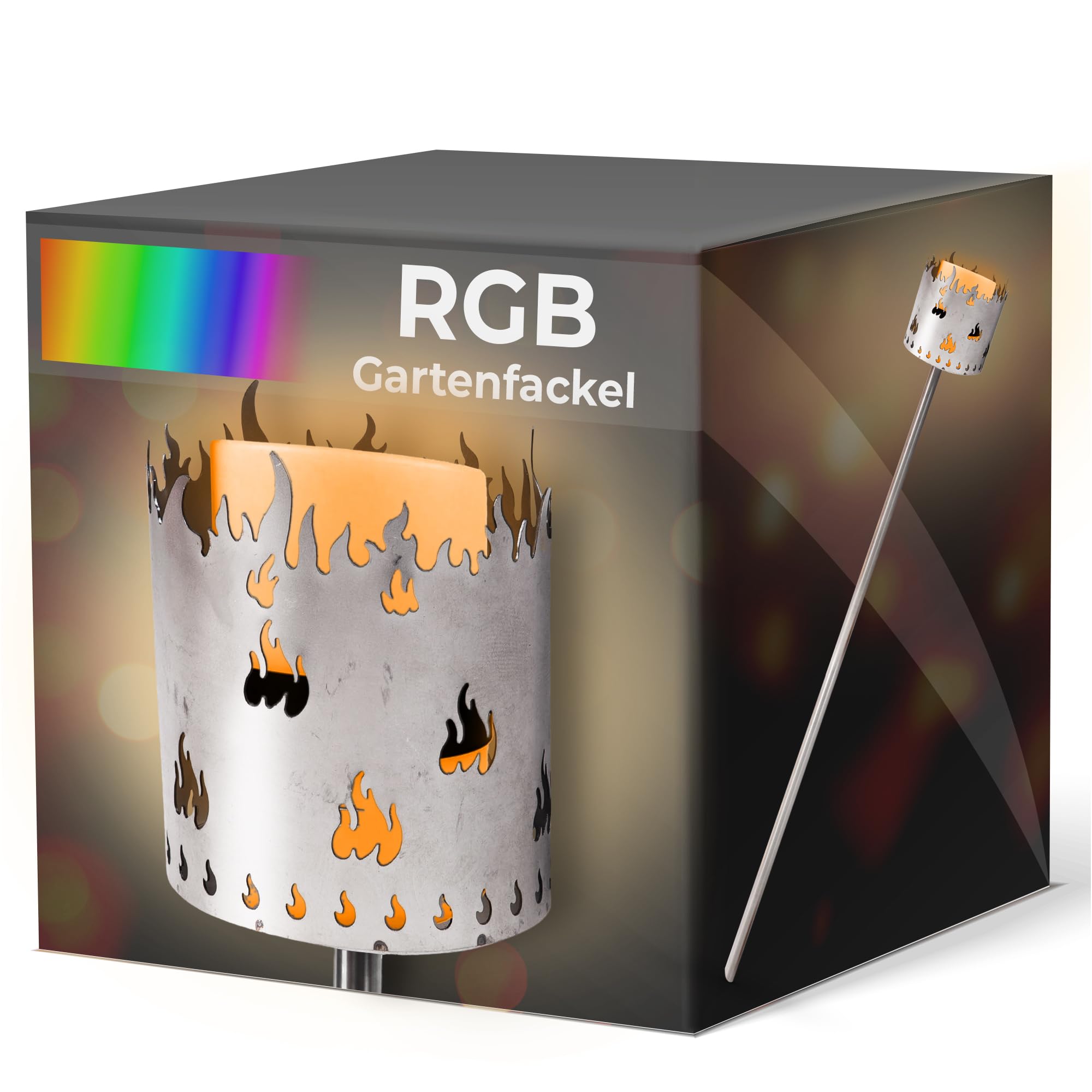 Gartenfackel RGB LED Leuchte Motiv Flamme - Rost Lampe Gartenlampe RGB LED Leuchte für draußen Gartenleuchte Fackel Garten
