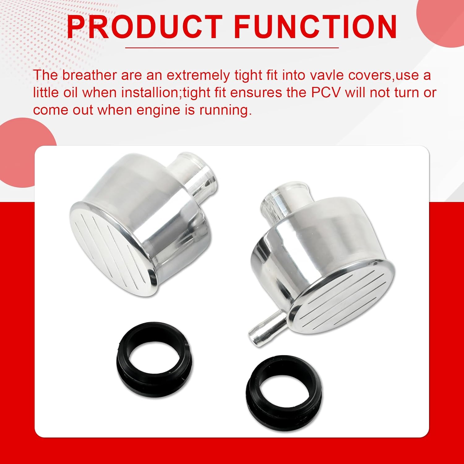Silver Aluminum Milled Valve Cover & Breather Combo with 2 Grommets Compatible with SBC BBC SBF For 1-1/4" Hole-Pair