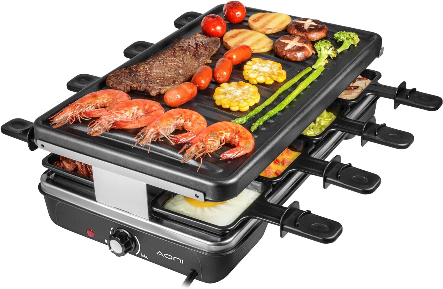 AONI Raclette Table Grill, Korean BBQ Grill Electric Indoor Cheese Raclette, Removable Non-Stick Surface, Temperature Control & Dishwasher Safe, 1200W