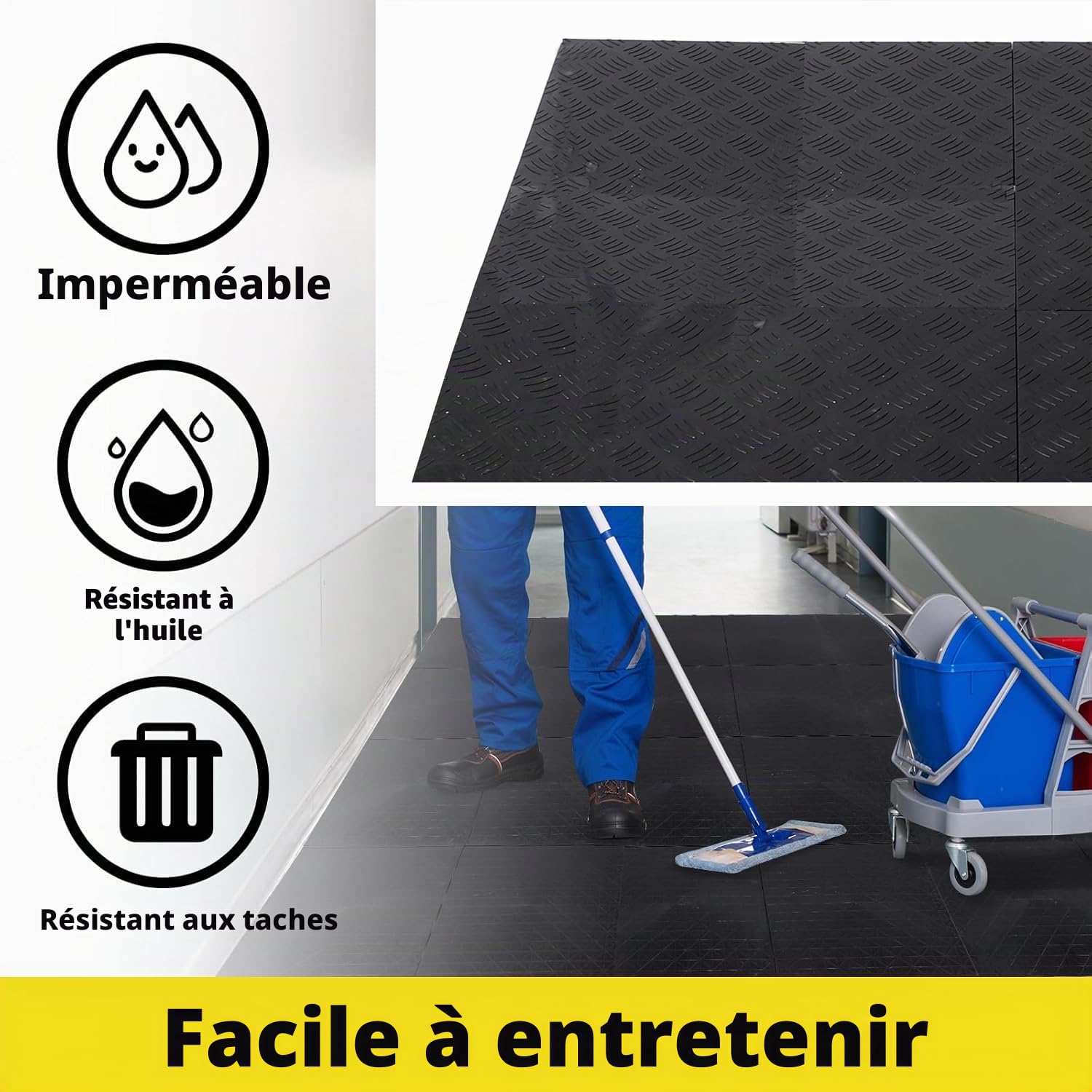 Lot de 20 dalles de sol de garage en PVC à emboîter, 40 x 40 cm, antidérapantes et résistantes, faciles à poser, design plaques de diamant, noires