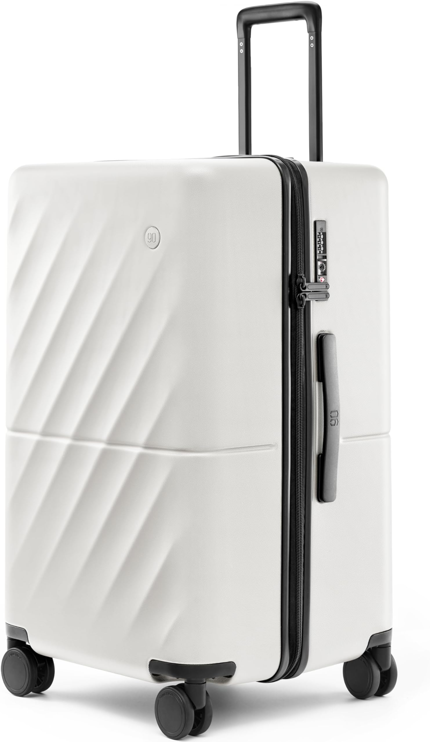 NINETYGO Carry On Suitcase, Checked Trunk Luggage with Double Spinner Wheels, Anti-Burst Zipper, Hard Case PC Suitcase Carry On, Lightweight Travel Luggage, TSA Approved, 06-Pearl White (Hudson