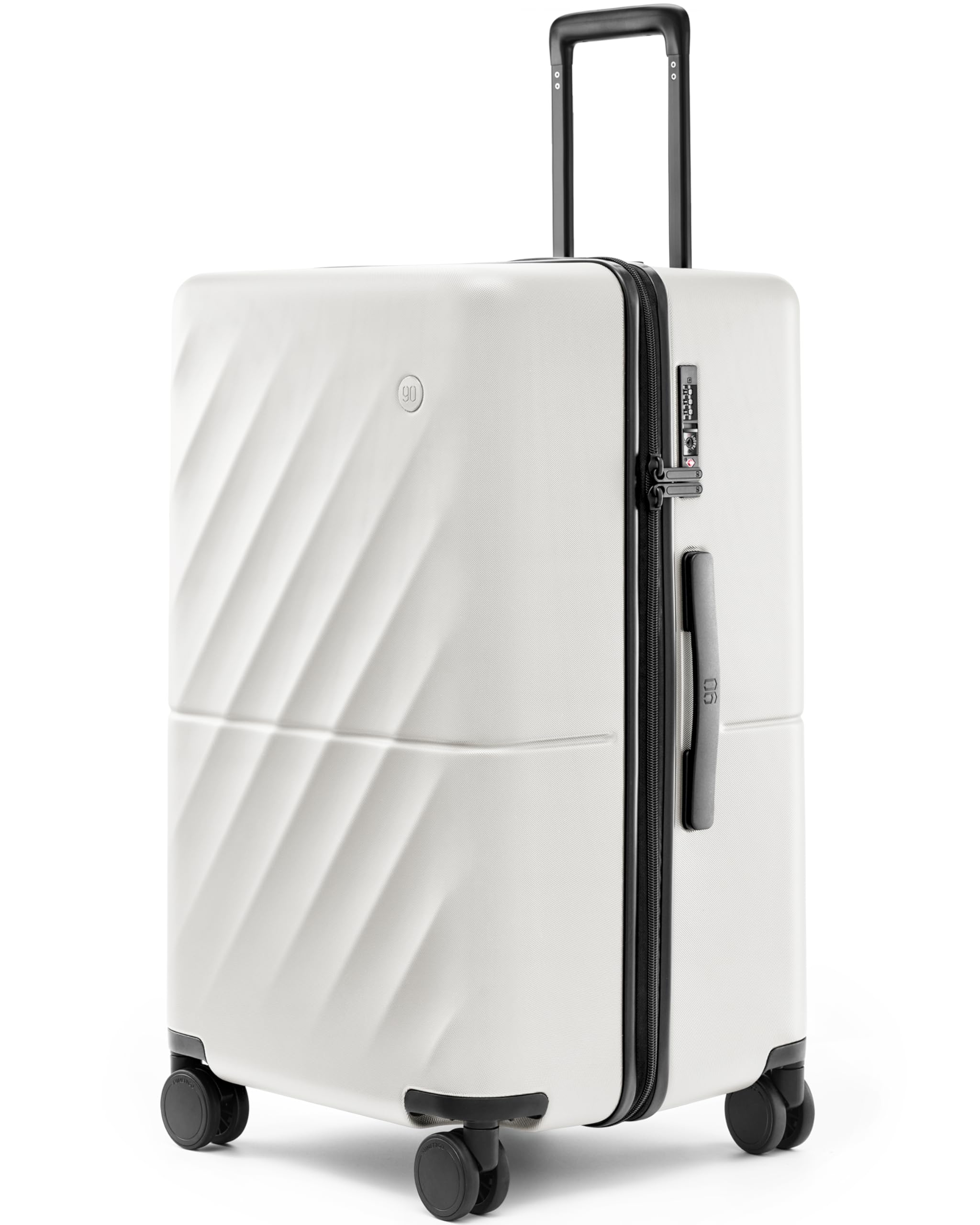 NINETYGOCarry On Suitcase, Checked Trunk Luggage with Double Spinner Wheels, Anti-Burst Zipper, Hard Case PC Suitcase Carry On, Lightweight Travel Luggage, TSA Approved, 06-Pearl White (Hudson