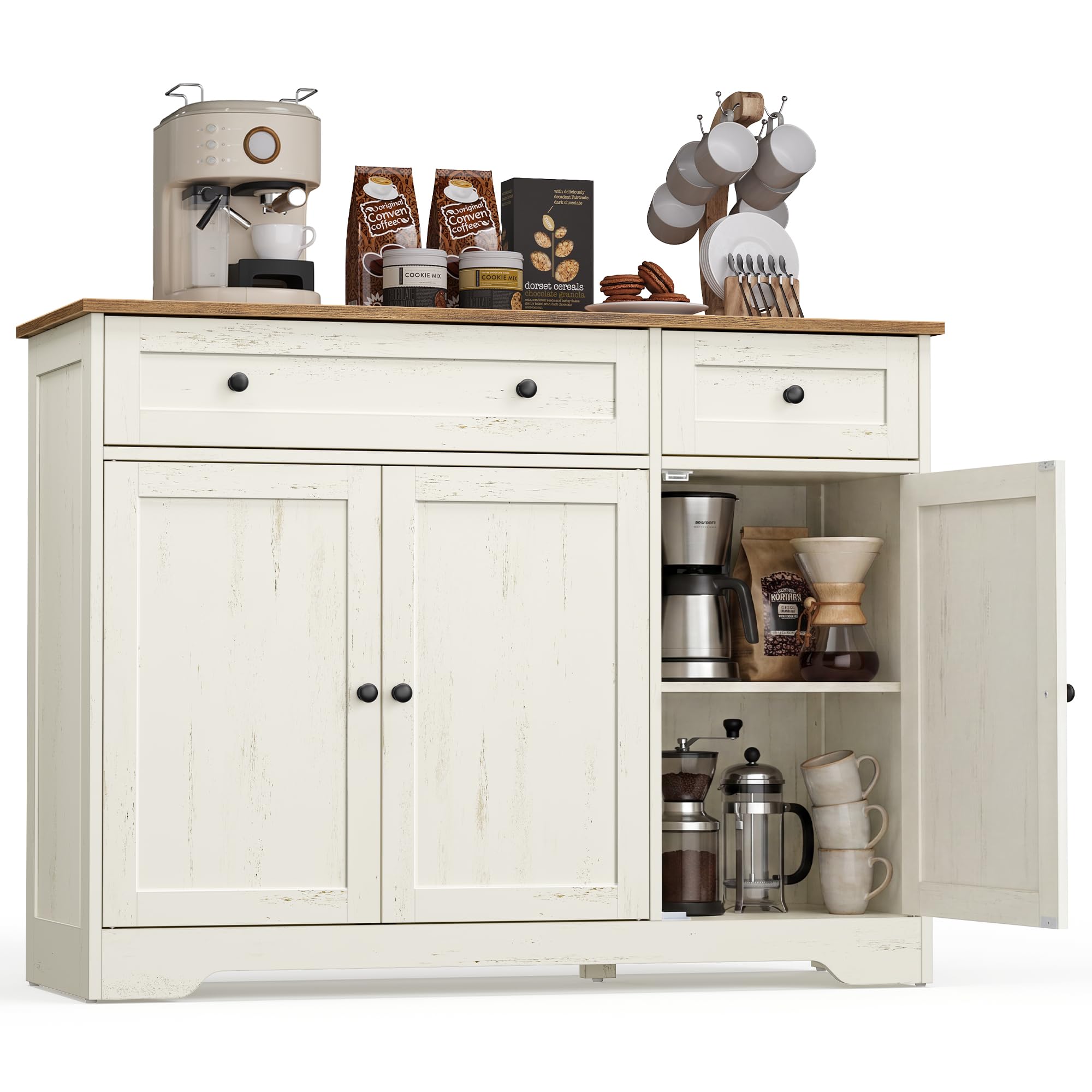 VASAGLE Siren Collezione Credenza Madia, Mobile Soggiorno in Truciolato, Buffet per Cucina e Ingresso, Ripiani Regolabili, 106,8 x 40 x 80 cm, Bianco Nuvola, LSC531WJ01