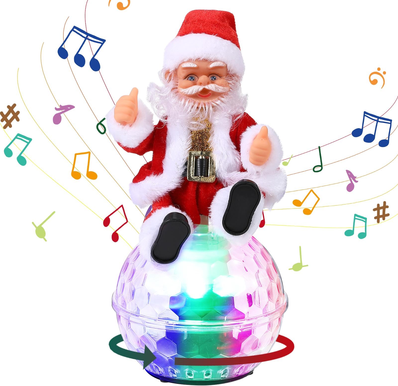 Victop Electric Santa Claus Singing Christmas Santa Claus with Rotating Disco Ball, Xmas Santa Claus Toys Figure Battery Operated Father Christmas Dolls Home Decoration