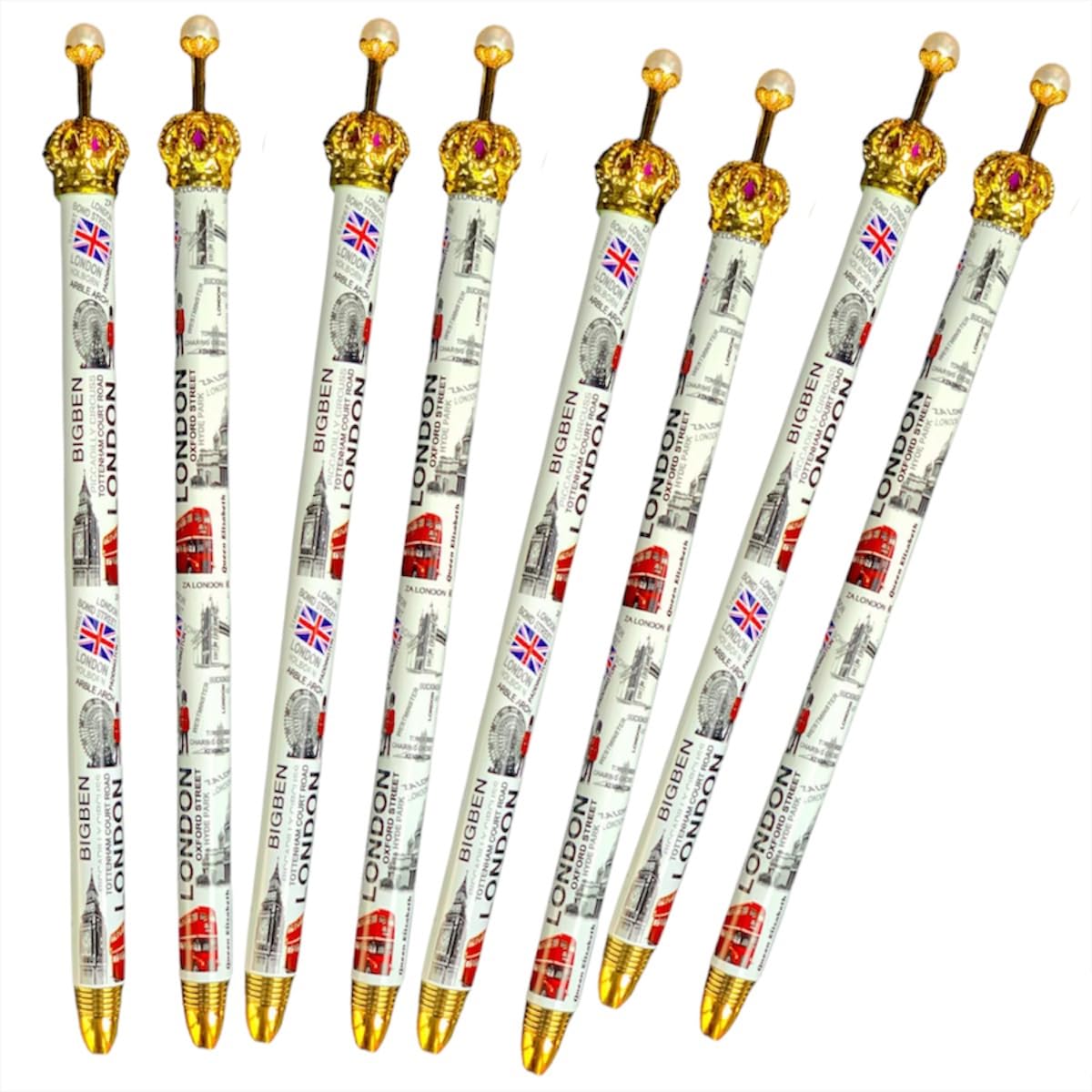 Souvenirs London Crown Pen - 8 Piece Set - British Monarchy Themed - Luxury Writing Instrument, blue - Image 2