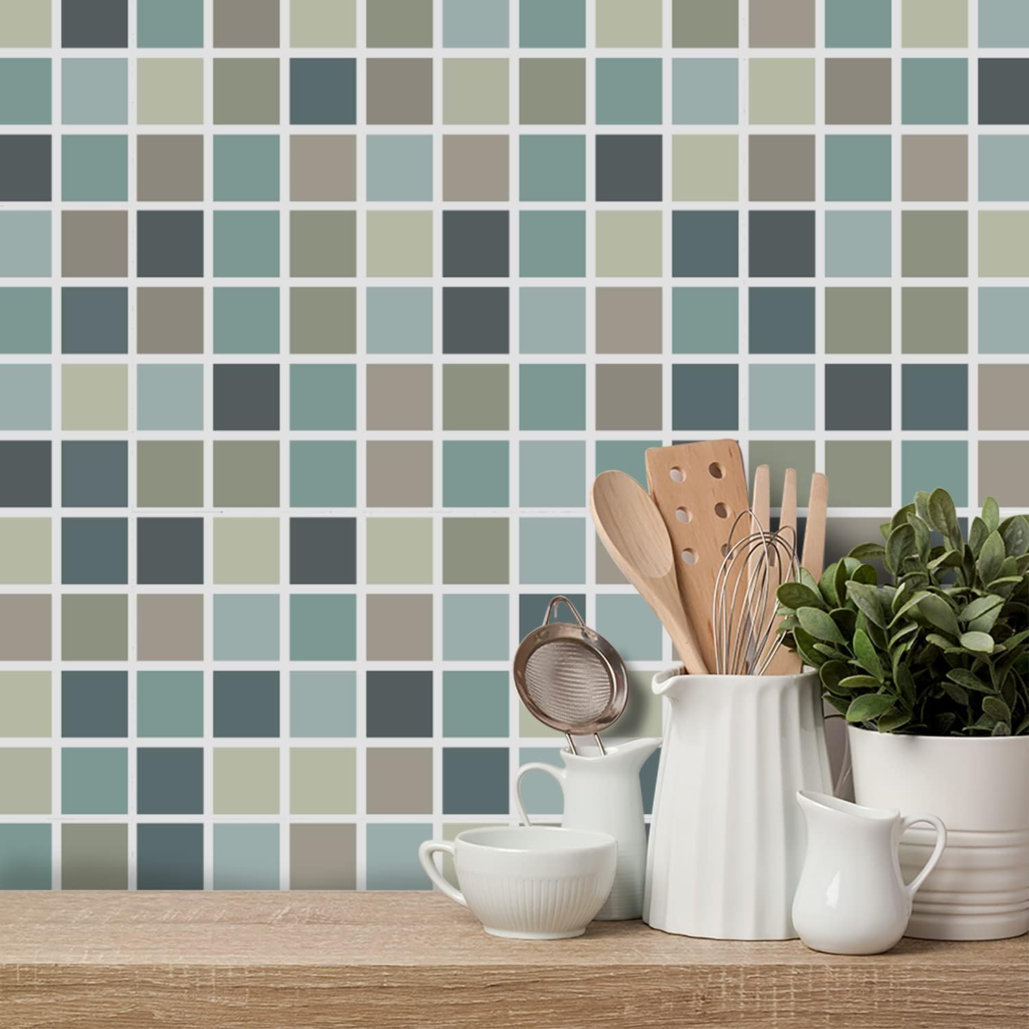 Alwayspon Wall Tile Transfers Sticker for Home Decor, Peel and Stick Self-Adhesive Splashback, Stick on Tile Decals for Living Room Kitchen Bathroom Decor, Blue Mosaic, 9 Pieces