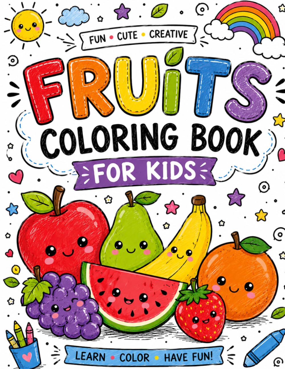 Fruits coloring book: Fun and Easy Fruit Coloring Pages for Kids, Apples, Bananas, Grapes, Watermelon, and More.