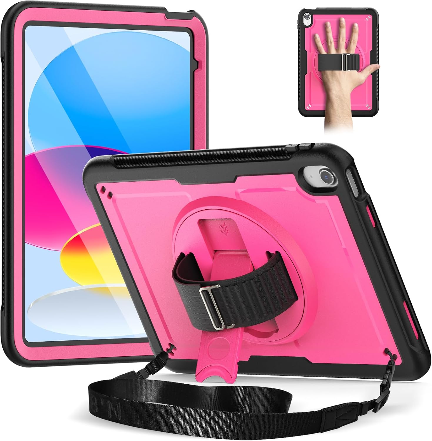 Timecity Case for iPad (A16) 11th Generation 11 inch 2025/ iPad 10th Generation 10.9 inch 2022: Full-Body Protective Case with Screen Protector, 360 Rotating Stand, Hand/Shoulder Strap -Black