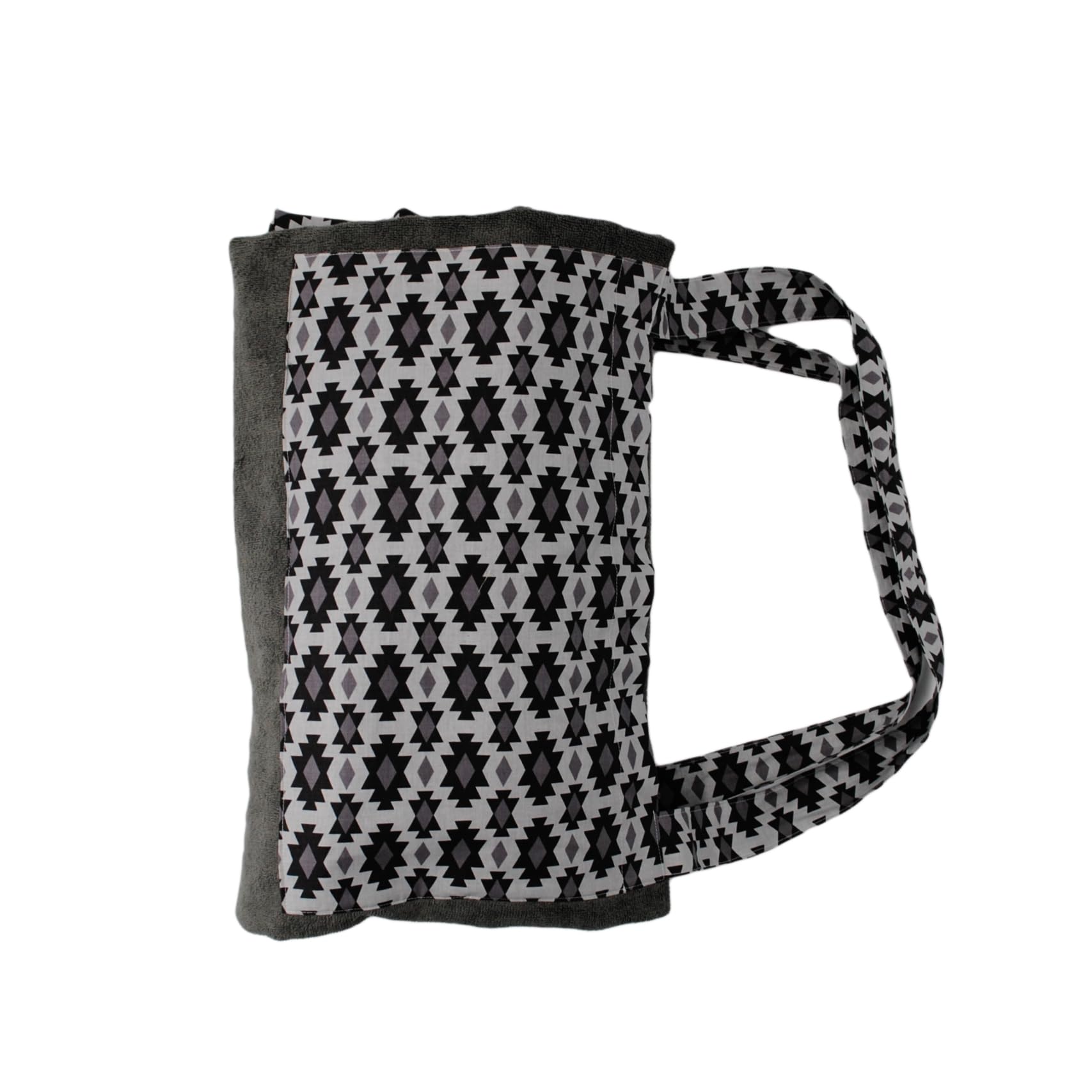 Strandtuchtasche ca. 95x178cm | Liegehandtuch 3in1 mit integriertem Kissen und Tasche | großes Badetuch (Anthrazit mit grau/schwarzem grafischen Muster)