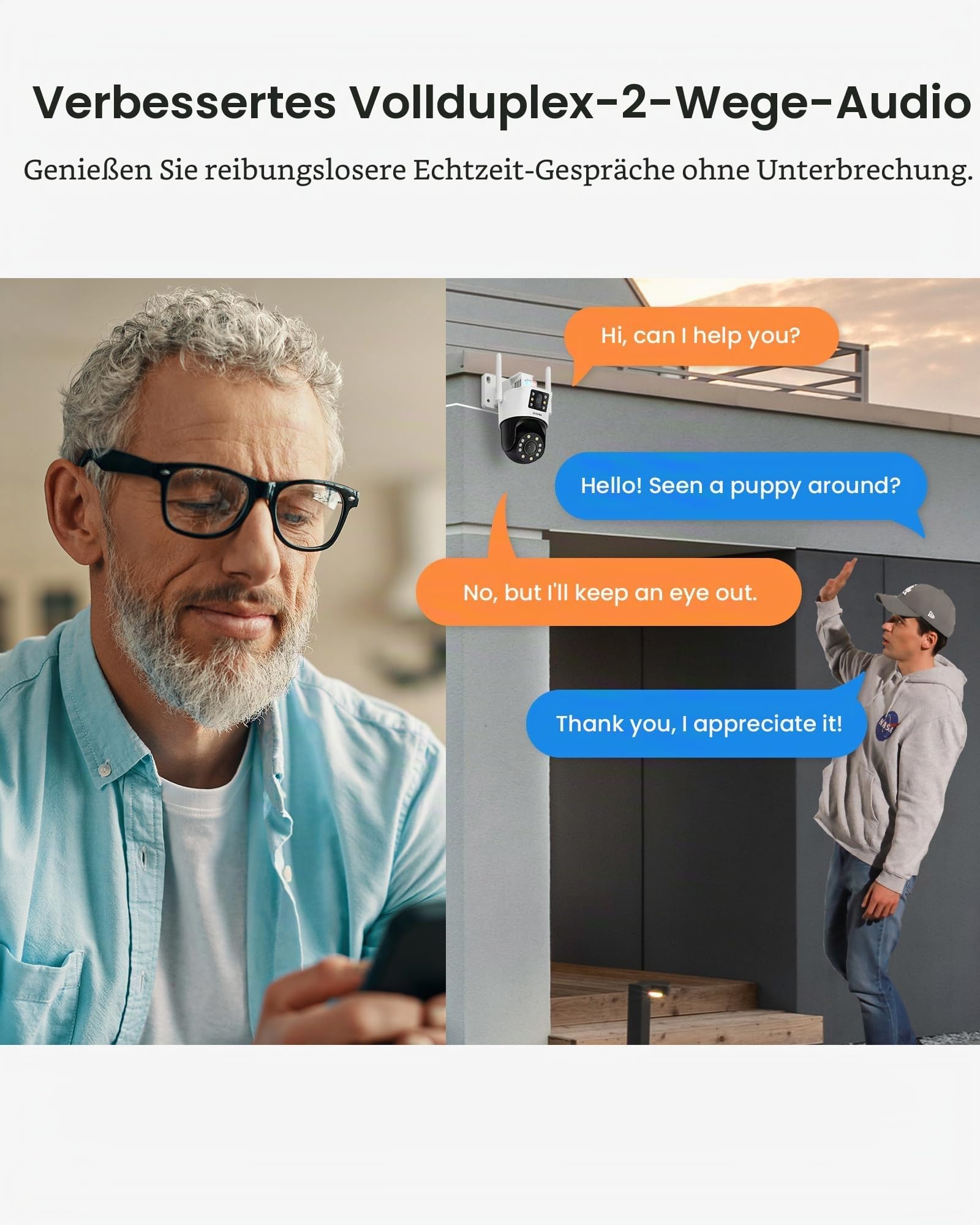 ZOSI Duallinse PTZ Überwachungskamera Außen WLAN 2MP+2MP 2,4Ghz WiFi Kamera
